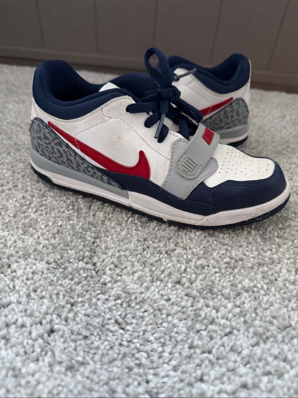 Jordan Kids White Navy Red Low-Top Sneakers with Strap